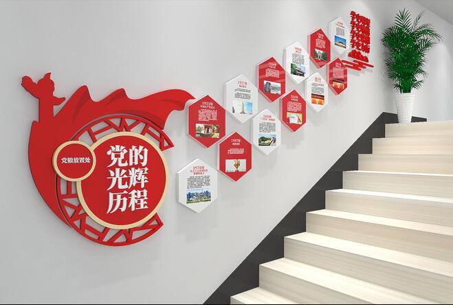 党支部党的光辉历程党建楼梯文化墙创意设计