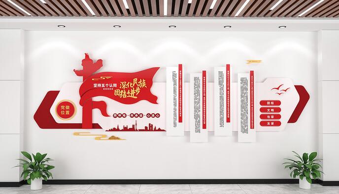 社区党建文化墙创意设计图片(图3) 大气民族团结五个统一社区文化墙