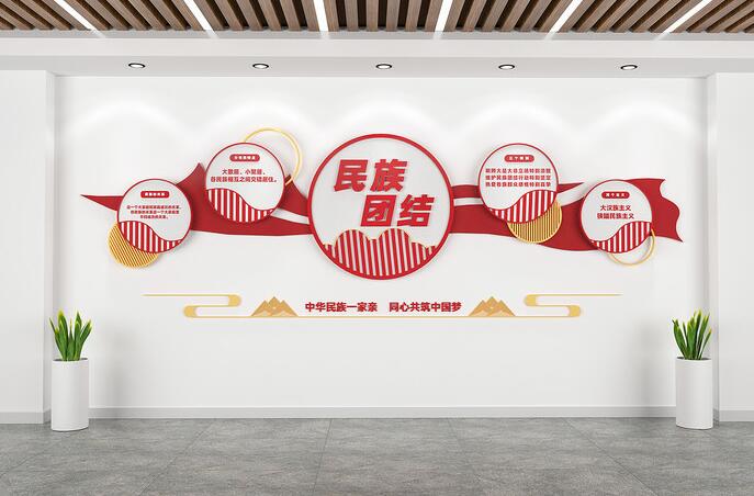 社区党建文化墙创意设计图片(图4) 中国风民族团结党建社区文化墙