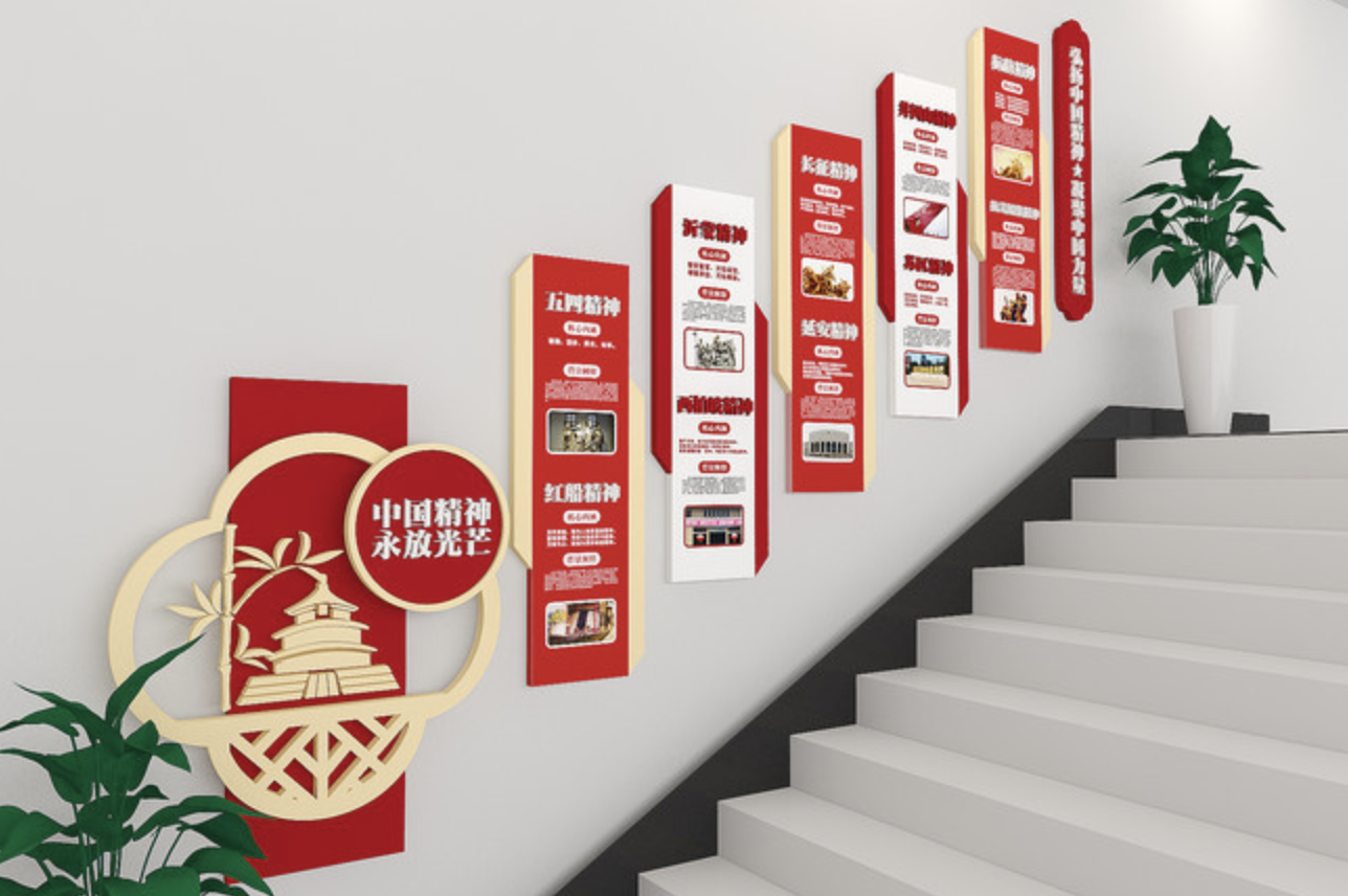 中国精神谱系党建楼梯文化墙